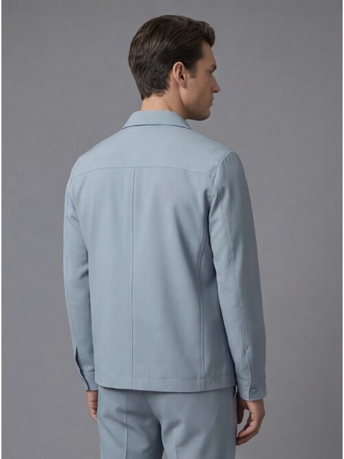 Light Blue Comfort Fit Shirt Collar Safari Pocket Sporty Suit