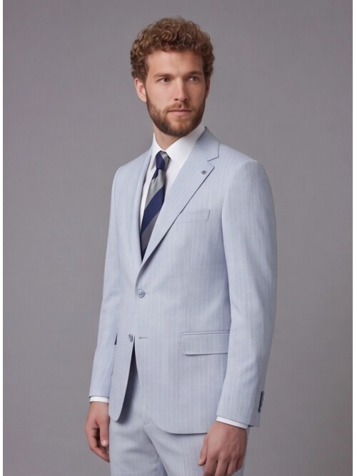 Light Blue Notch Lapel Comfort Fit Suit