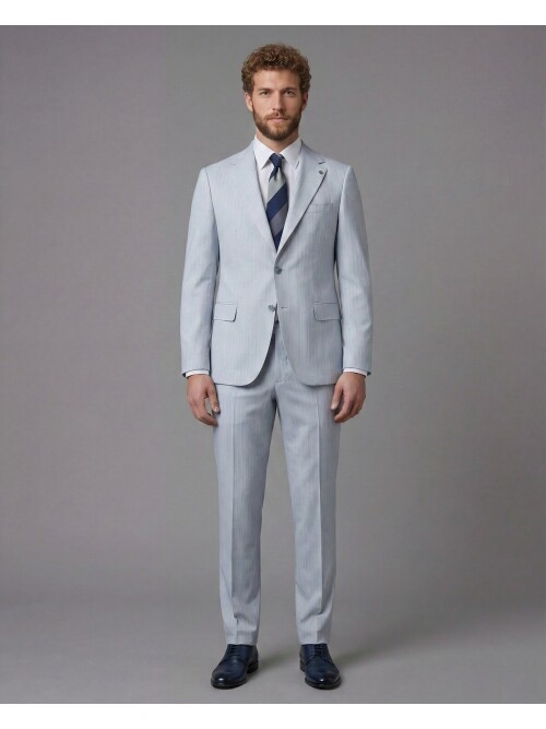 Light Blue Notch Lapel Comfort Fit Suit