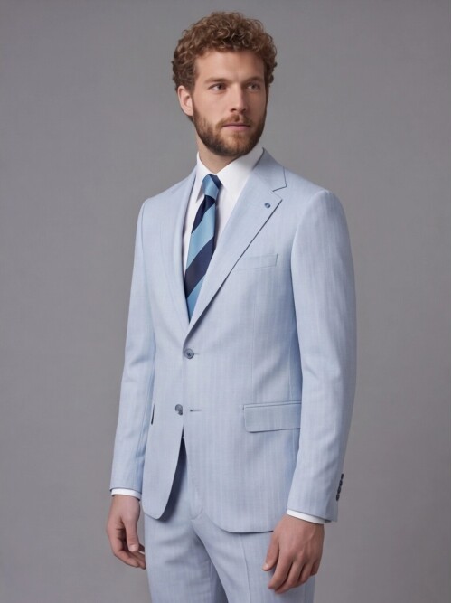 Light Blue Notch Lapel Comfort Fit Suit