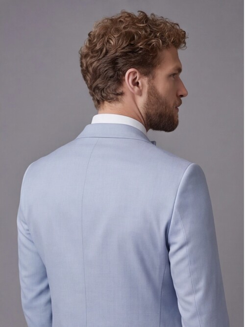 Light Blue Peak Lapel Comfort Fit Single Button Tuxedo Jacket & White Trousers Suit Combination