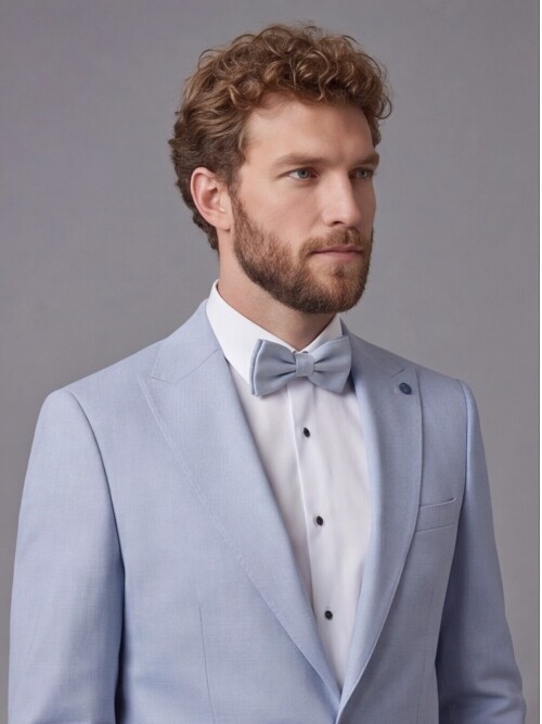 Light Blue Peak Lapel Comfort Fit Single Button Tuxedo Jacket & White Trousers Suit Combination