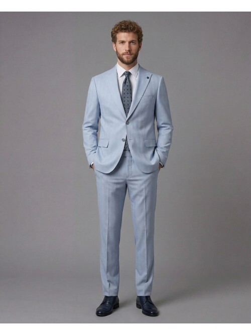 Light Blue Peak Lapel Comfort Fit Fully Lined Suit