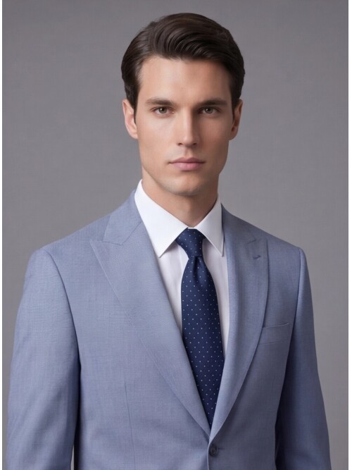 Açık Mavi Sivri Yaka İki Düğmeli Slim Fit Takım Elbise