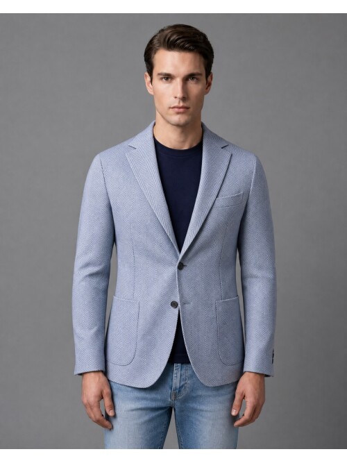 Light Blue Slim Fit Single Breasted Patch Pocket Blazer