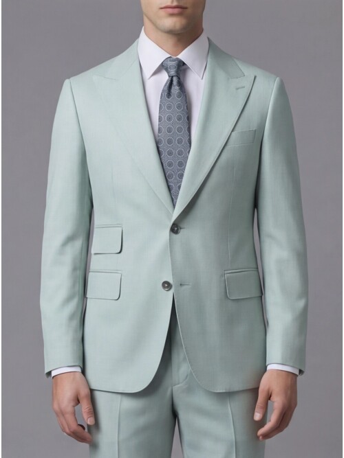 Açık Mavi Yünlü Sivri Yaka Comfort Fit Takım Elbise