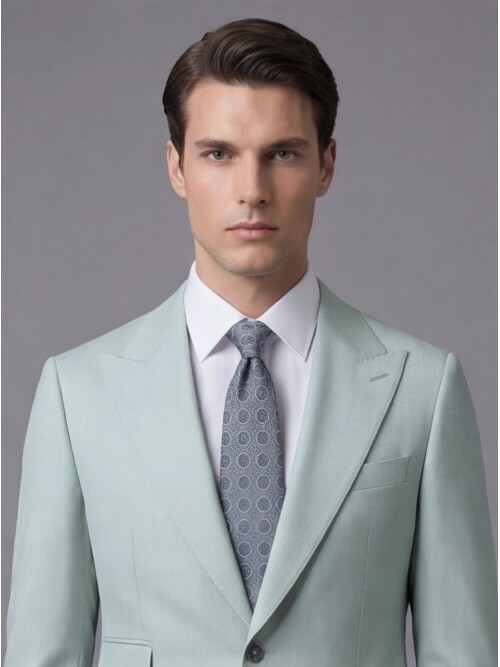 Açık Mavi Yünlü Sivri Yaka Comfort Fit Takım Elbise