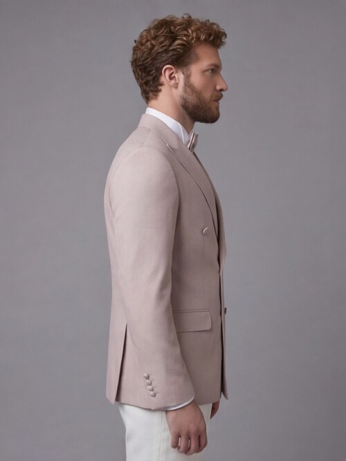 Light Pink Peak Lapel Double-Breasted Blazer & White Trousers Combination Suit