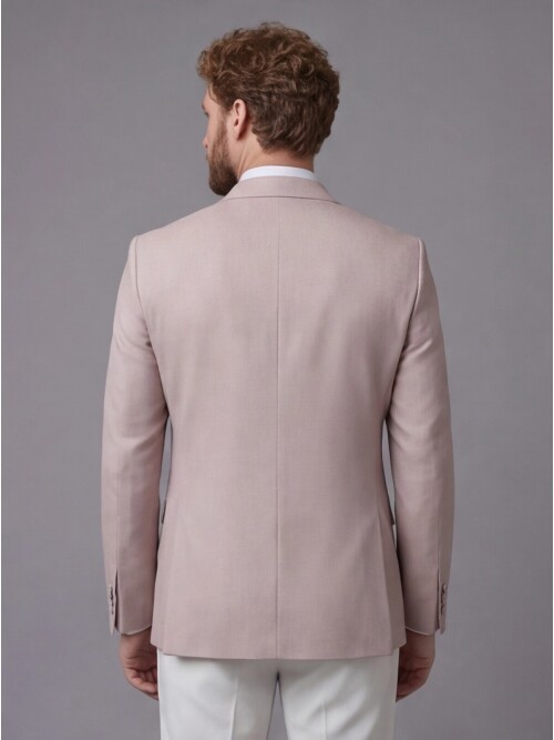 Light Pink Peak Lapel Double-Breasted Blazer & White Trousers Combination Suit