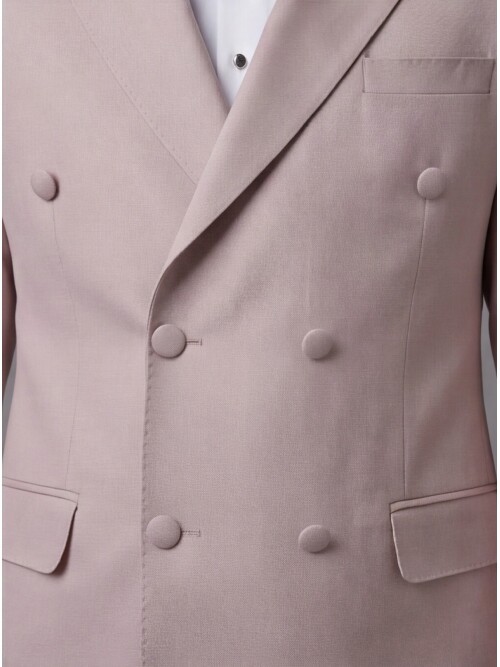 Light Pink Peak Lapel Double-Breasted Blazer & White Trousers Combination Suit