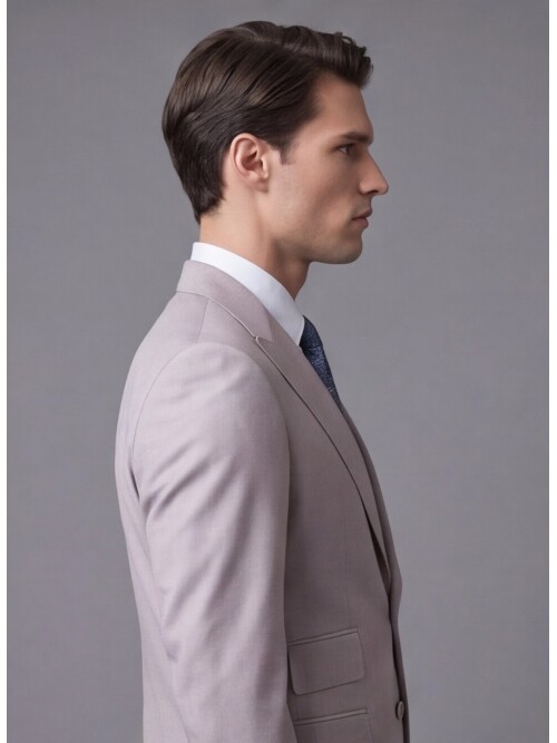 Açık Pembe Yünlü Sivri Yaka Comfort Fit Takım Elbise