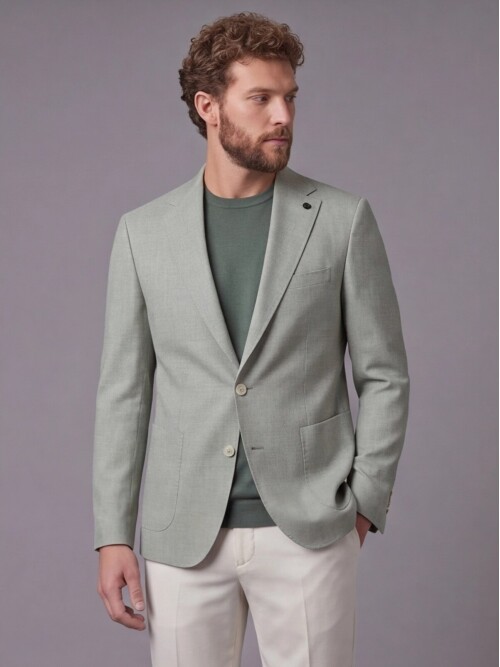 Açık Yeşil Ceket Bej Pantolon Kombinli Slim Fit Takım Elbise