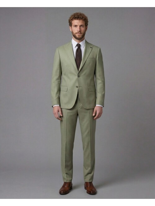 Light Green Peak Lapel Comfort Fit Mens Suit