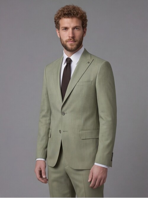 Light Green Peak Lapel Comfort Fit Mens Suit