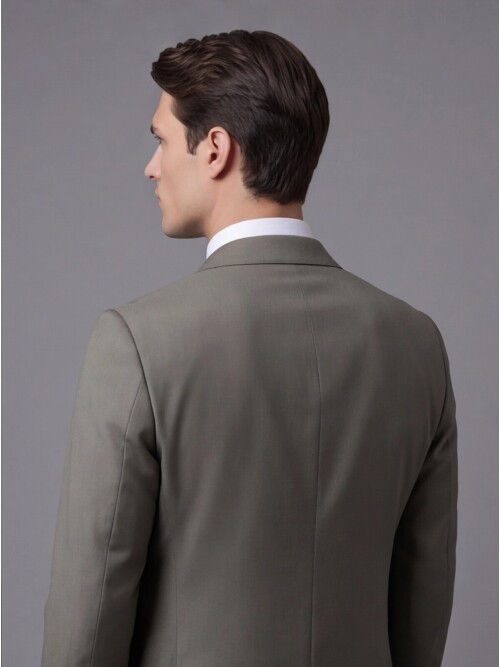 Açık Yeşil Yünlü Sivri Yaka Kruvaze Comfort Fit Takım Elbise