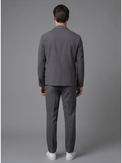 Anthracite Comfort Fit Shirt Collar Safari Pocket Sporty Suit