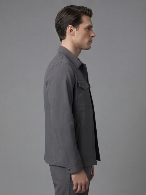 Anthracite Comfort Fit Shirt Collar Safari Pocket Sporty Suit