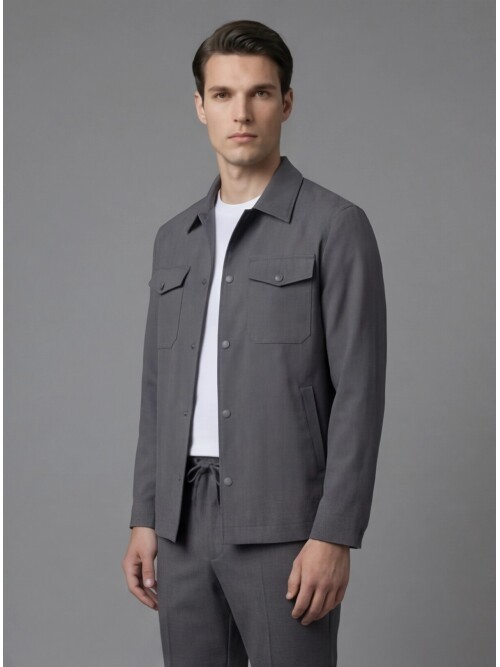 Anthracite Comfort Fit Shirt Collar Safari Pocket Sporty Suit