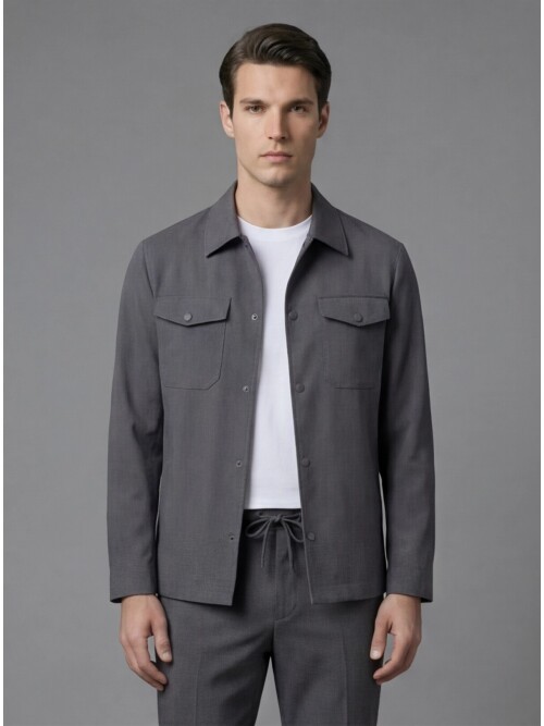 Anthracite Comfort Fit Shirt Collar Safari Pocket Sporty Suit