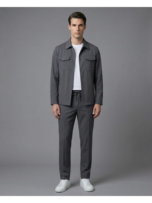 Anthracite Comfort Fit Shirt Collar Safari Pocket Sporty Suit