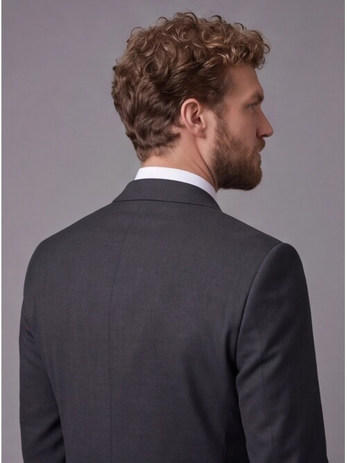 Antrasit Sivri Yaka Çift Düğmeli Slim Fit Yelekli Takım Elbise