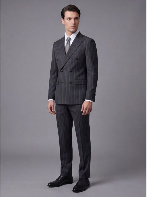 Anthracite Peak Lapel Wool Double-Breasted Suit