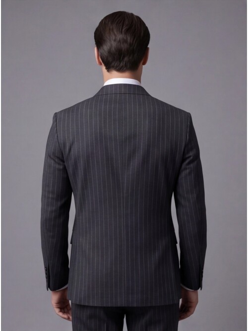 Anthracite Peak Lapel Wool Double-Breasted Suit