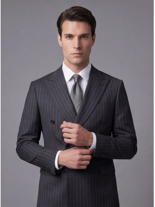 Anthracite Peak Lapel Wool Double-Breasted Suit