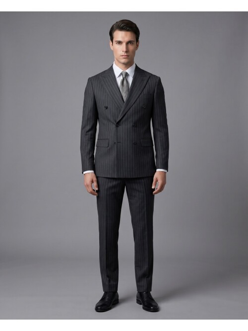 Anthracite Peak Lapel Wool Double-Breasted Suit