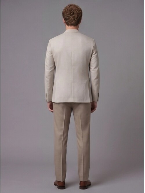 Bej Ceket Açık Kahverengi Pantolon Kombinli Slim Fit Takım Elbise