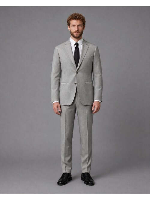 Beige Striped Mono Lapel Suit