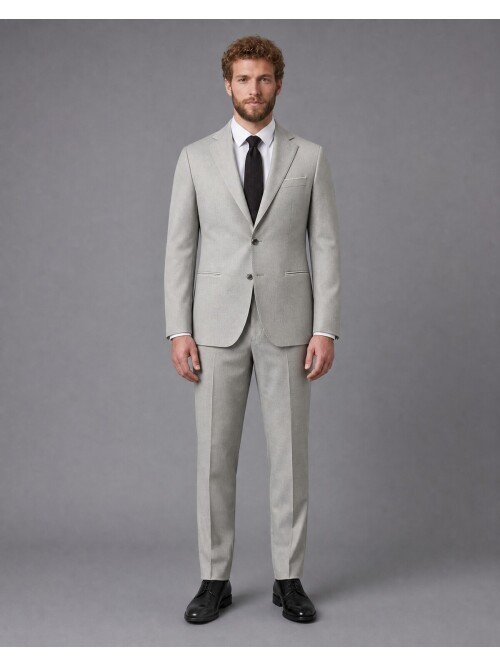 Beige Striped Mono Lapel Suit