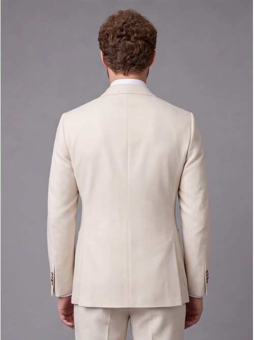 Beige Comfort Fit Double-Breasted Suit