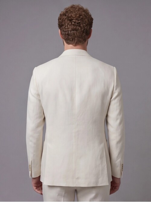 Bej Keten Sivri Yaka Comfort Fit Torba Cep 2 Düğme Takım Elbise