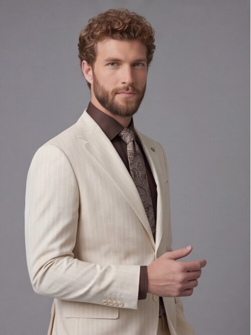 Beige Notch Lapel Comfort Fit Suit