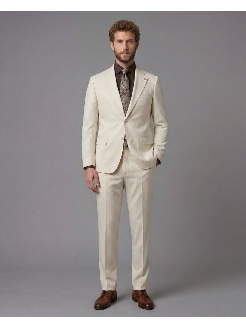 Beige Notch Lapel Comfort Fit Suit
