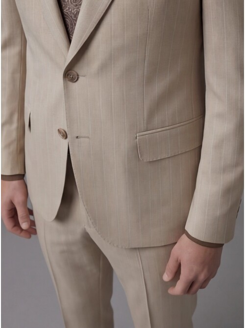 Beige Notch Lapel Comfort Fit Suit