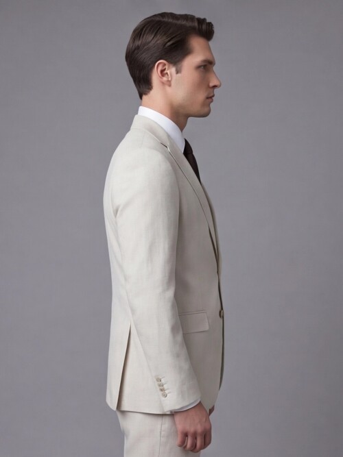 Bej Mono Yaka İki Düğmeli Slim Fit Takım Elbise