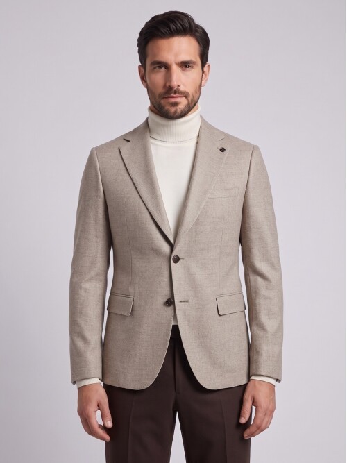 Beige Jacket with Collar and Flap Pockets