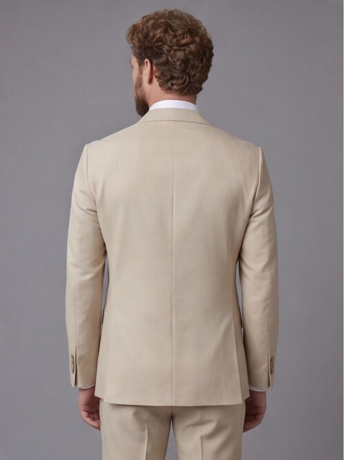 Bej Mono Yaka Slim Fit 2 Düğme Takım Elbise