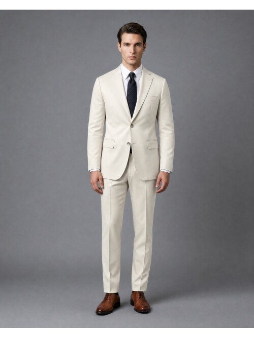 Beige Notch Lapel Slim Fit 2-Button Suit