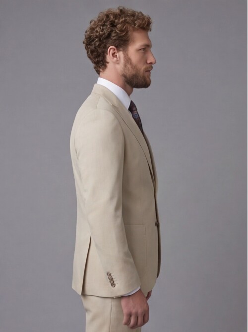 Beige Peak Lapel Slim Fit 2-Button Patch Pocket Suit