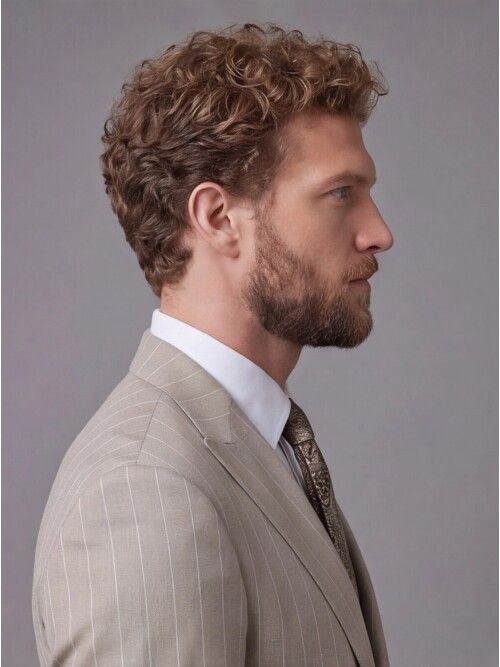 Bej Sivri Yaka Slim Fit Çizgili Takım Elbise