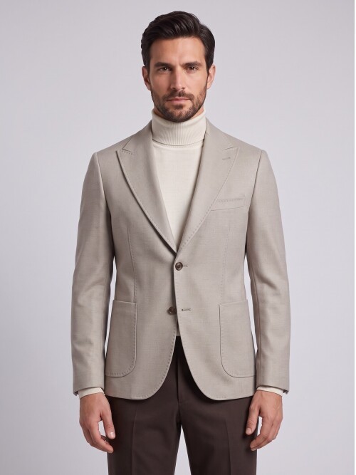 Beige Peak Lapel Pocket Jacket