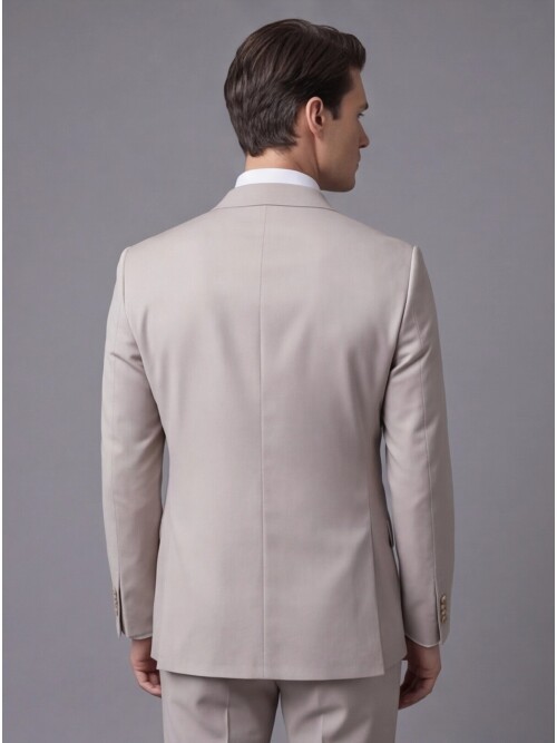 Bej Yünlü Sivri Yaka Kruvaze Comfort Fit Takım Elbise