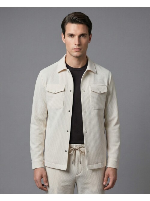 Beyaz Gömlek Yaka Safari Cep Comfort Fit Spor Takım