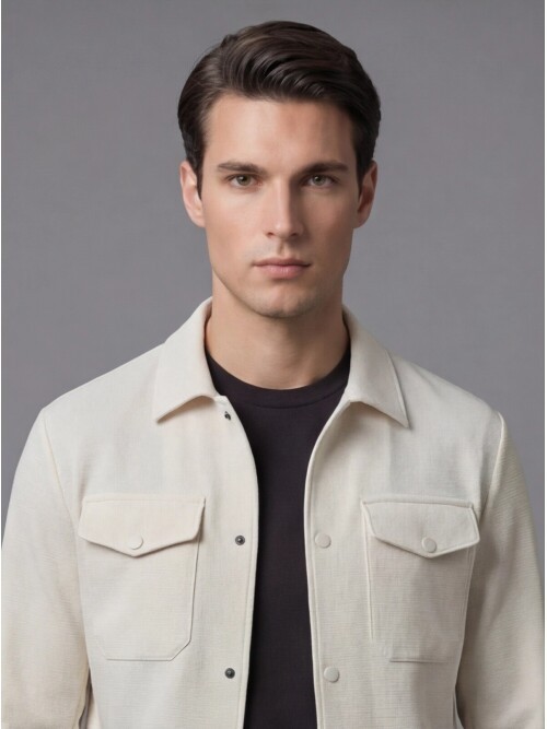 Beyaz Gömlek Yaka Safari Cep Comfort Fit Spor Takım