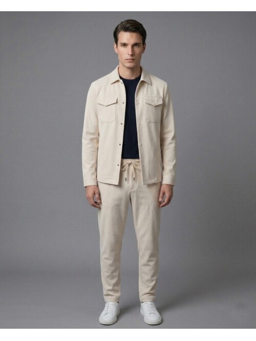 Beyaz Gömlek Yaka Safari Cep Comfort Fit Spor Takım