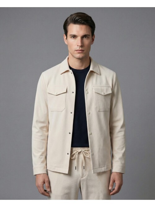 Beyaz Gömlek Yaka Safari Cep Comfort Fit Spor Takım