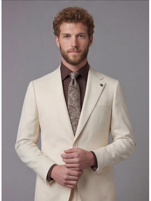 White Notch Lapel Comfort Fit Suit